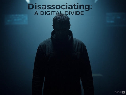 A picture of a silhouetted shape of a man  with the title of the project, "Disassociating, A Digital Divide."  